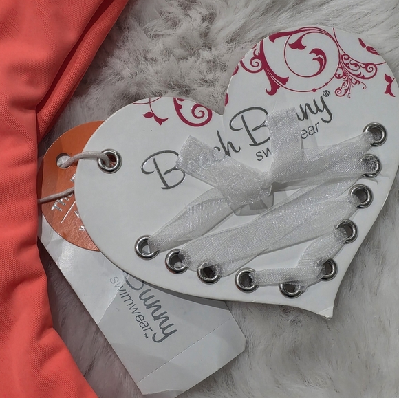 Nwt Beach Bunny Love‎ Potion Coral Lace Brazilian thong Bikini Bottoms xs - Picture 3 of 9